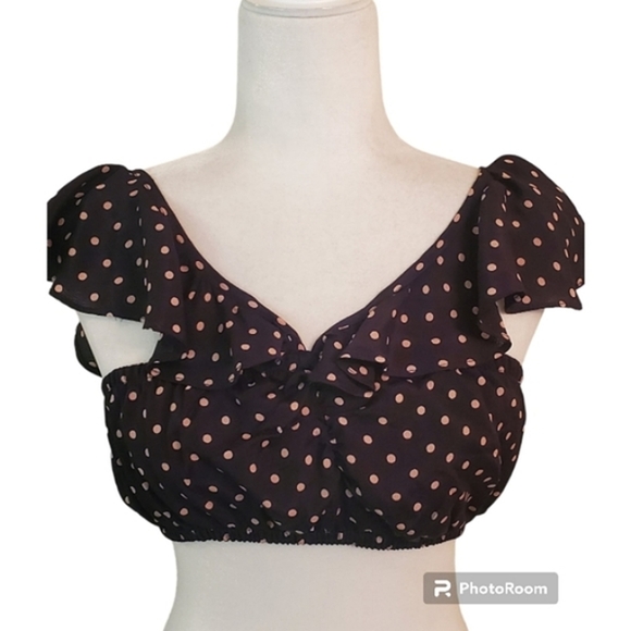 FOR LOVE & LEMONS Polka Dot Ruffle Bandeau Crop Top Size Large - Picture 8 of 9